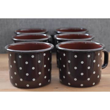 Mug Marron à Pois - Métal émaillé - 500 ml - Lot de 6