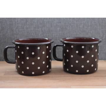 2 enamelled metal mugs - 500 ml - Chocolat with dots