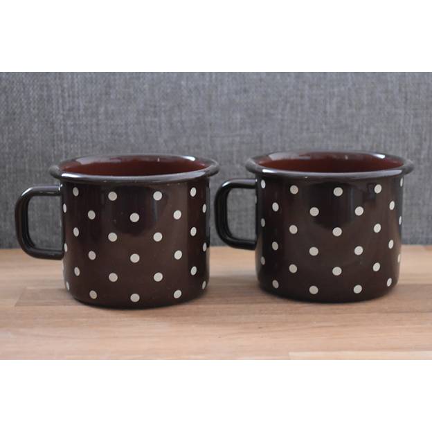 Mug Marron à Pois - Métal émaillé - 500 ml - Lot de 2