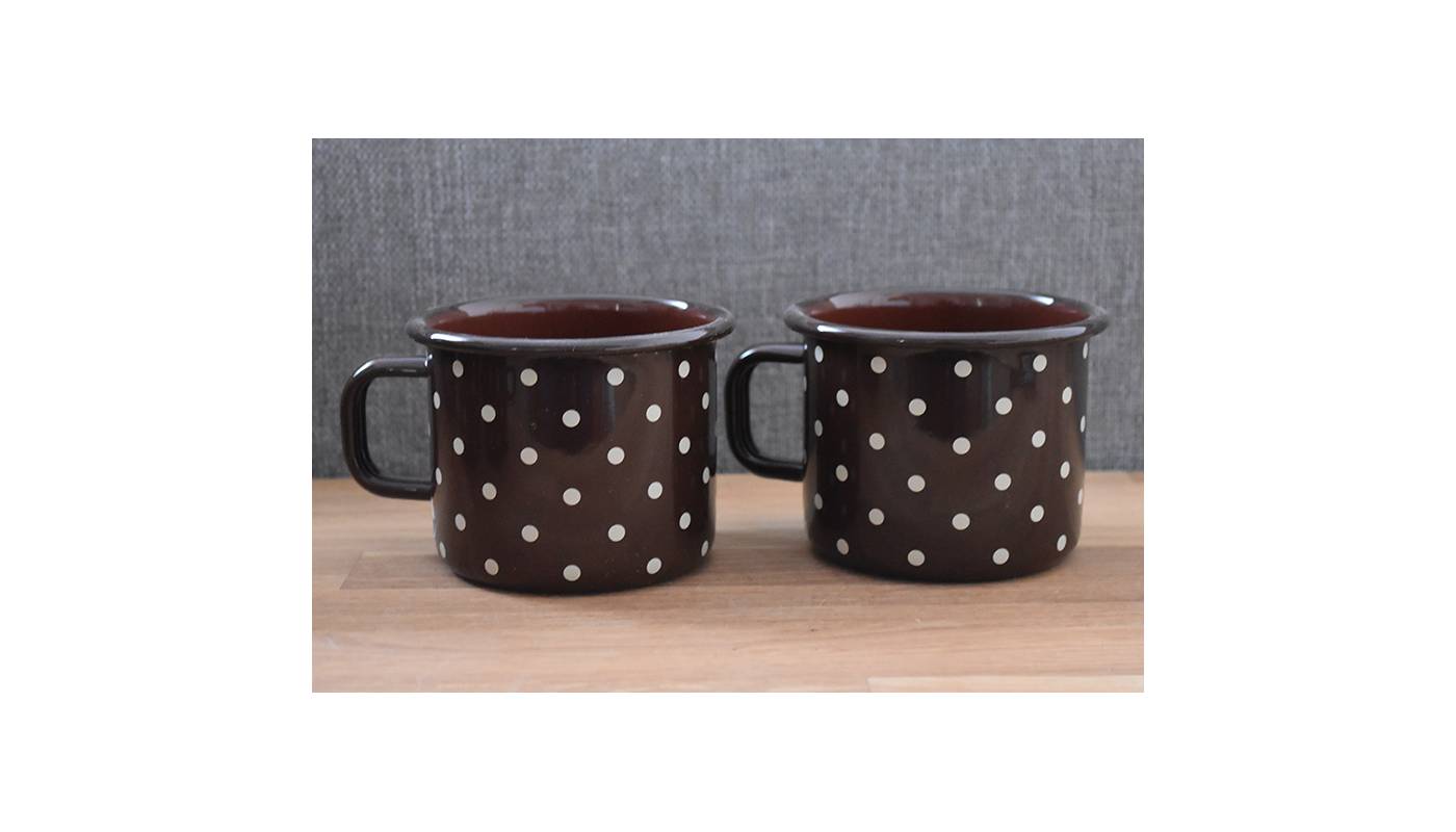 Mug Marron à Pois - Métal émaillé - 500 ml - Lot de 2