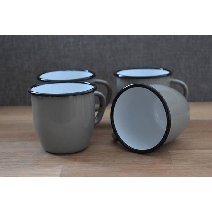 Mug Gris - Métal émaillé - 250 ml - Lot de 4