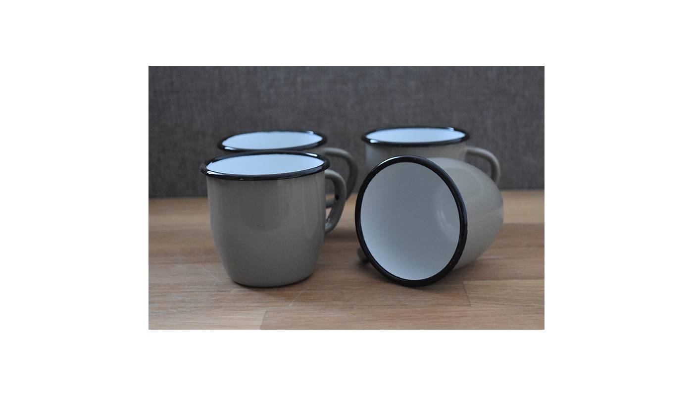 Set of 4 conical enamelled metal mug - Grey - 250 ml