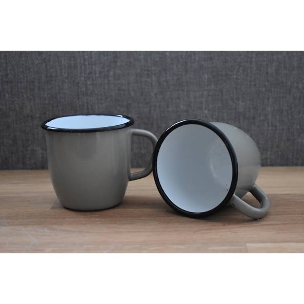 Set of 2 conical enamelled metal mug - Grey - 250 ml