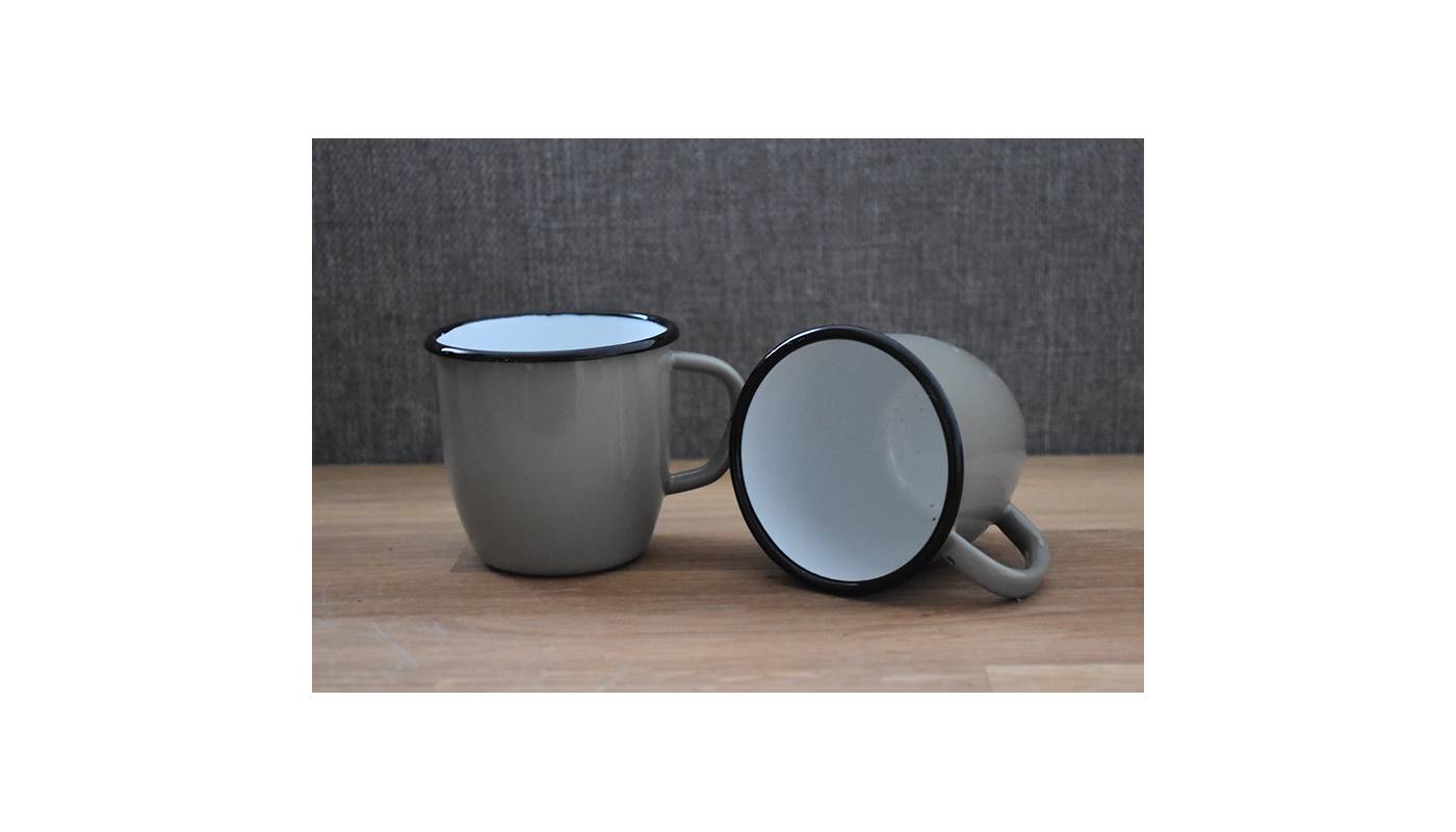 Set of 2 conical enamelled metal mug - Grey - 250 ml