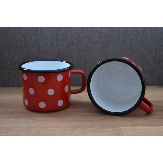 2 enamelled-metal mugs - Red with dots - 500 ml