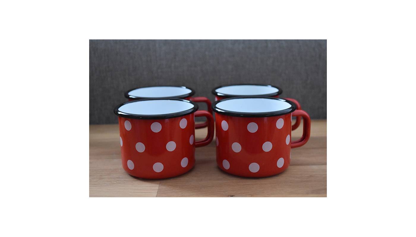 Mug Rouge à Pois - Métal émaillé - 500 ml - Lot de 4