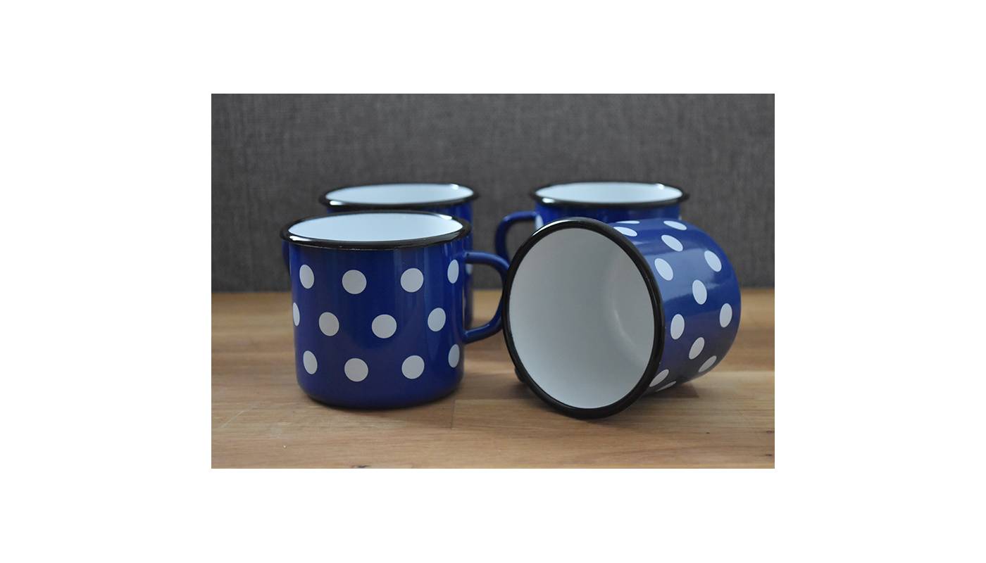 4 Metallic mugs - Ceramic-like - Blue with dots - 400 ml