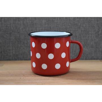 Set of 4 Metallic mugs - Ceramic-like - Red with white dots - 400 ml