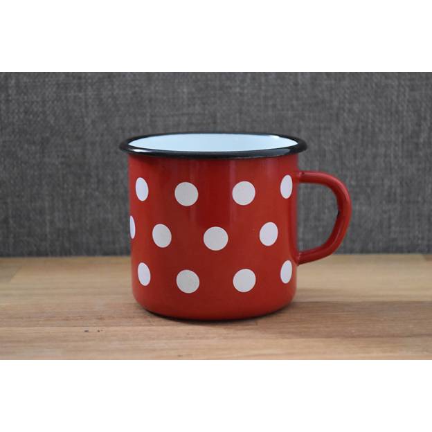 Set of 4 Metallic mugs - Ceramic-like - Red with white dots - 400 ml