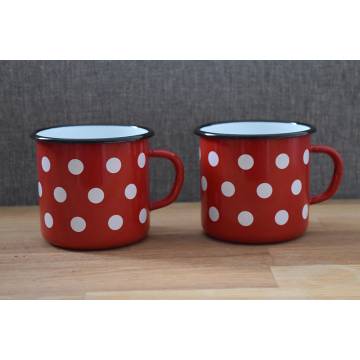 Mug Rouge à Pois - Métal émaillé - 400 ml - Lot de 2