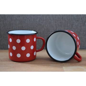 Mug Rouge à Pois - Métal émaillé - 400 ml - Lot de 2