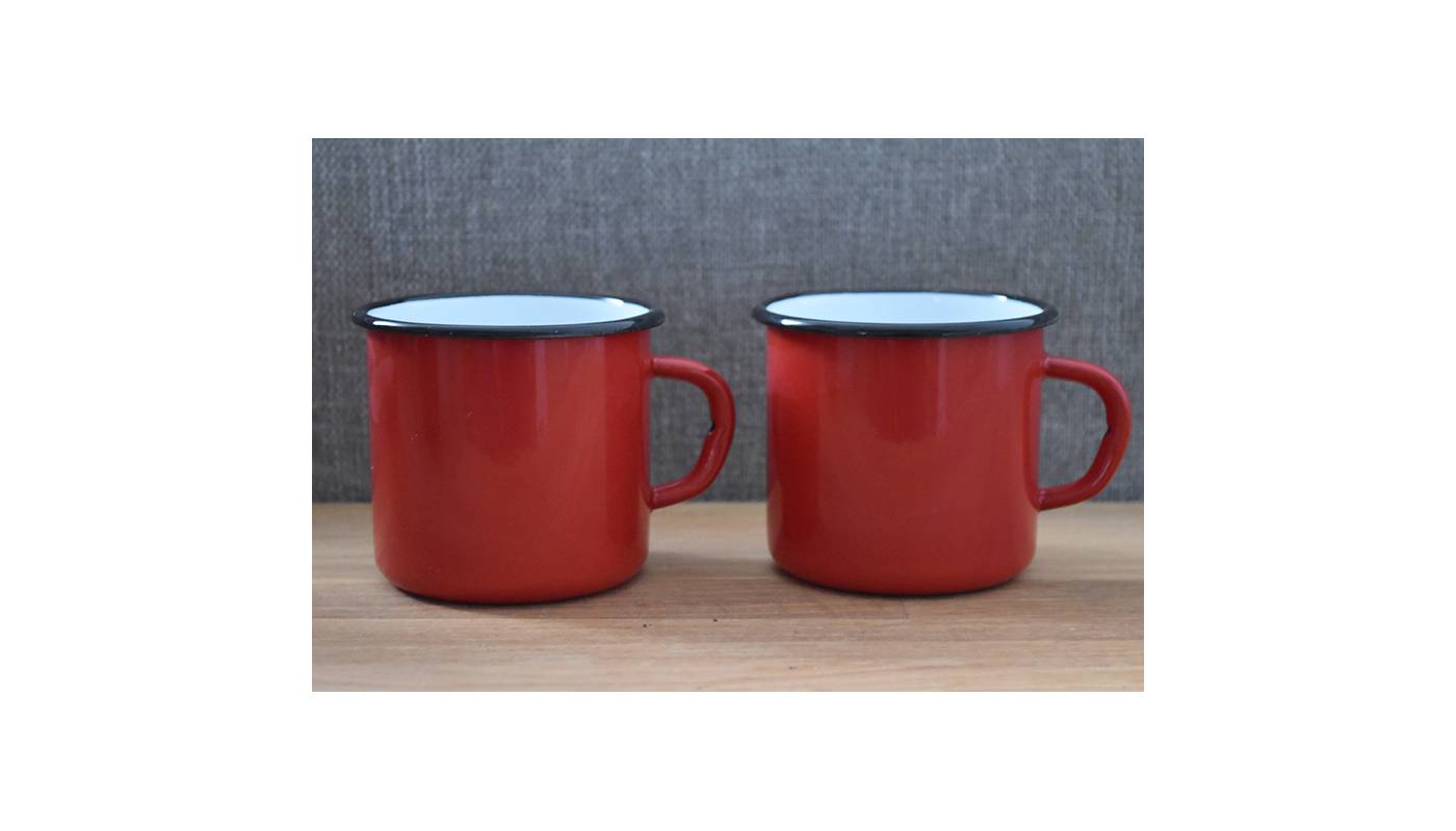 Setof 2 Metallic mugs - Ceramic-like - Red - 400 ml