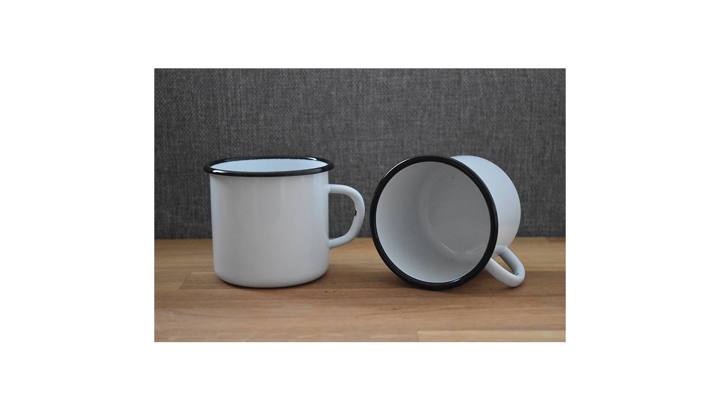 Mug Blanc - Métal émaillé - 400 ml - Lot de 2