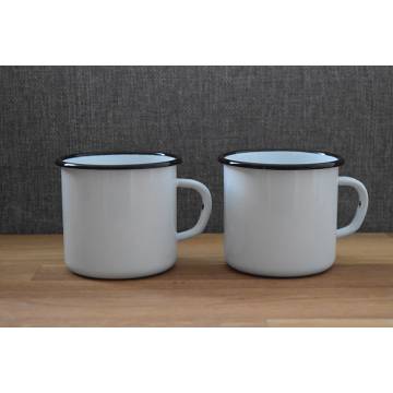 Mug Blanc - Métal émaillé - 400 ml - Lot de 2