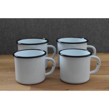 4metal enamelled white mugs - White - 2x250 ml and 2x400 ml