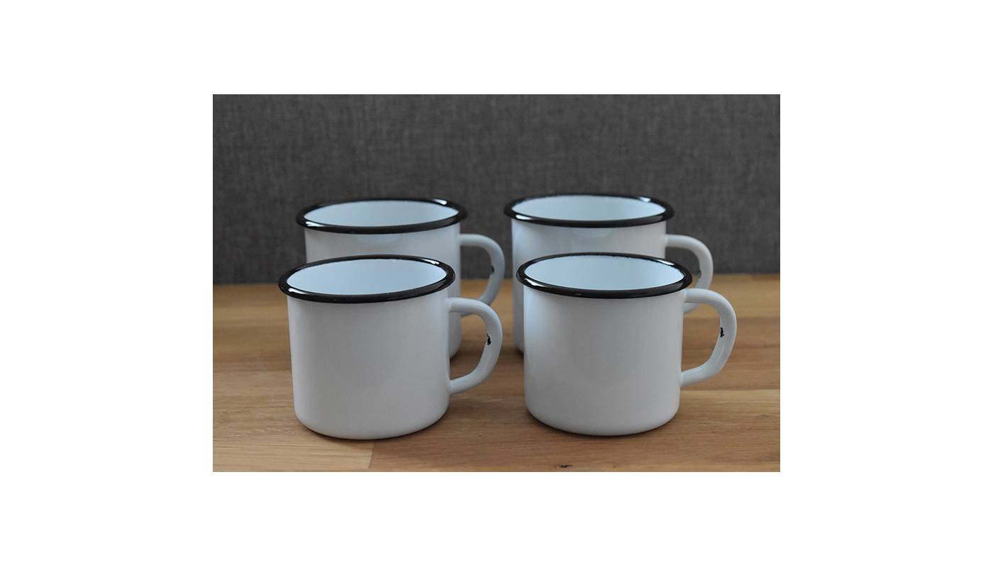 4metal enamelled white mugs - White - 2x250 ml and 2x400 ml