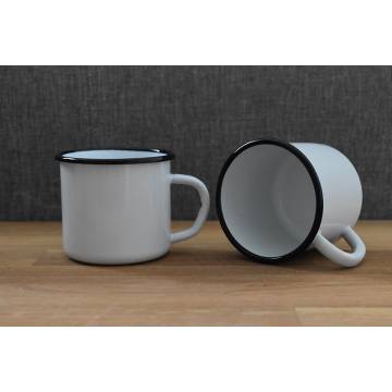 4metal enamelled white mugs - White - 2x250 ml and 2x400 ml