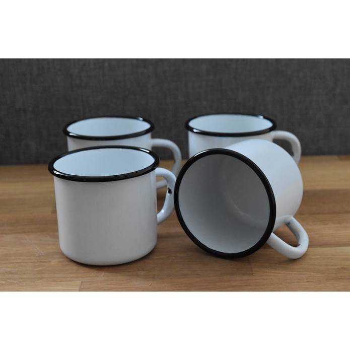 Mug Blanc - Métal émaillé - 250 ml - Lot de 4