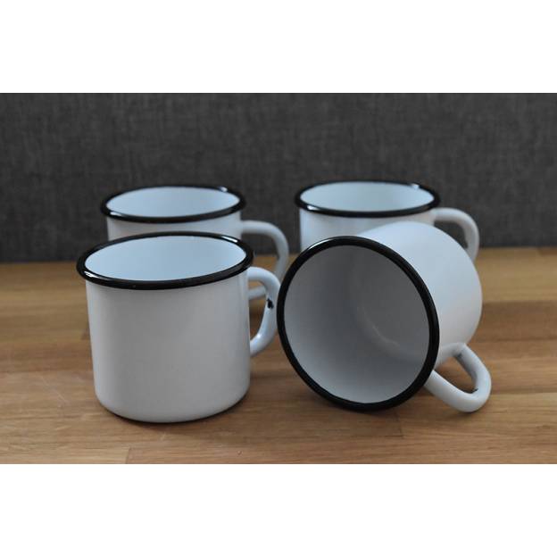 4 small metal enamelled white mugs - 250 ml