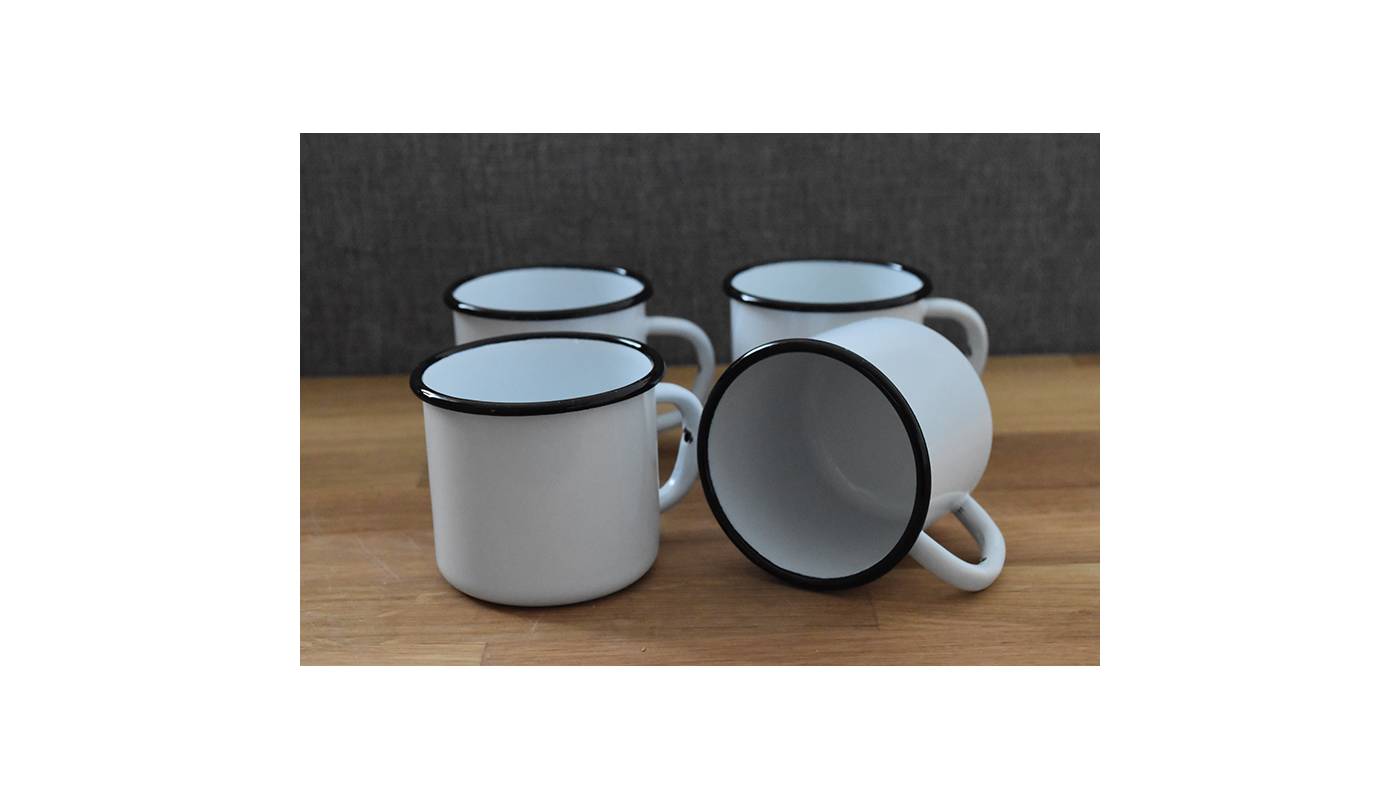 Mug Blanc - Métal émaillé - 250 ml - Lot de 4