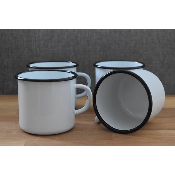 4 large white metal mugs - 400 ml