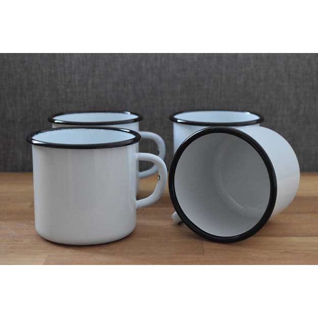 Mug Blanc - Métal émaillé - 400 ml - Lot de 4