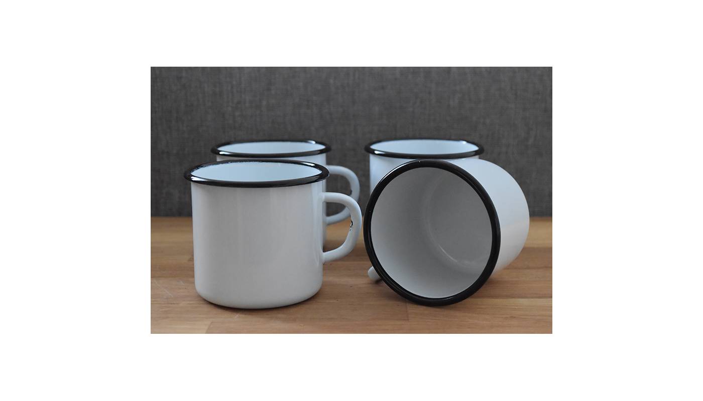 Mug Blanc - Métal émaillé - 400 ml - Lot de 4