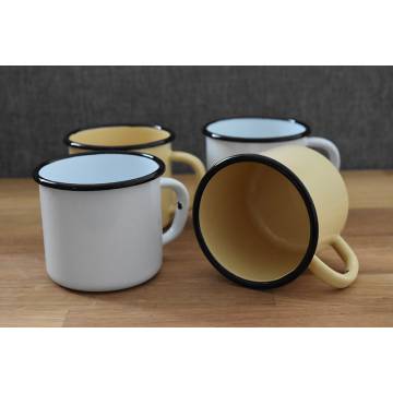 Mug Blanc et Jaune - Métal émaillé - 400 ml - 2 bancs / 2 jaunes