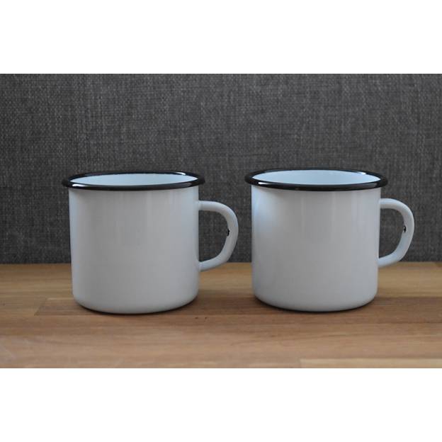 2 Metallic mugs - Ceramic-like - 400 ml - White