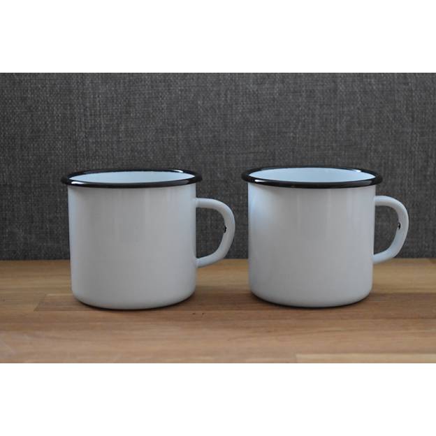 Mug blanc - Métal émaillé - 400 ml - Lot de 2