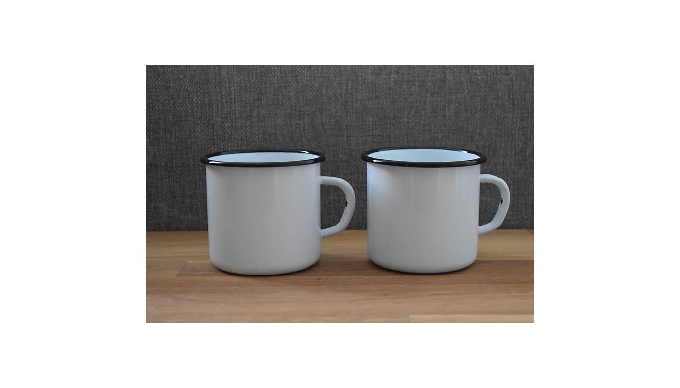 Mug blanc - Métal émaillé - 400 ml - Lot de 2