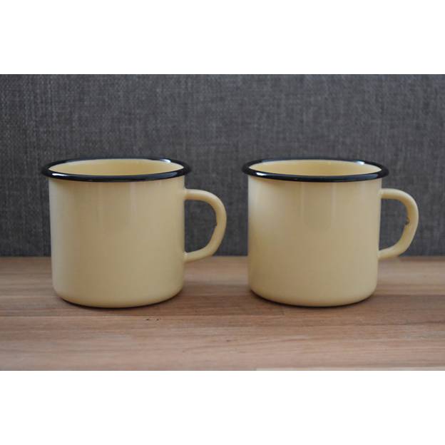 Mug Jaune - Métal émaillé - 400 ml - Lot de 2