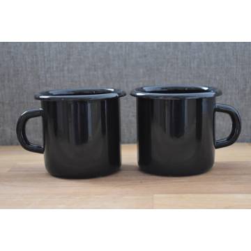 2 metal enamelled mugs - Black - 380 ml