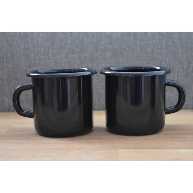 2 metal enamelled mugs - Black - 380 ml