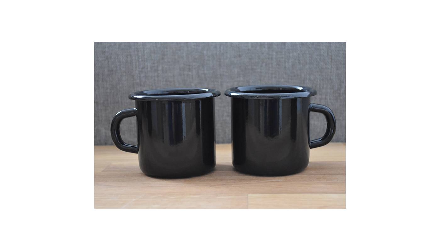 2 metal enamelled mugs - Black - 380 ml