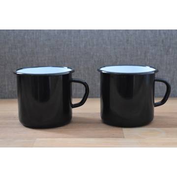 Mug Noir et Blanc - Métal émaillé - 400 ml - Lot de 2