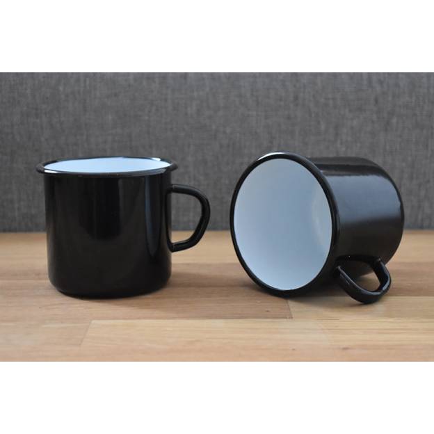 Mug Noir et Blanc - Métal émaillé - 400 ml - Lot de 2