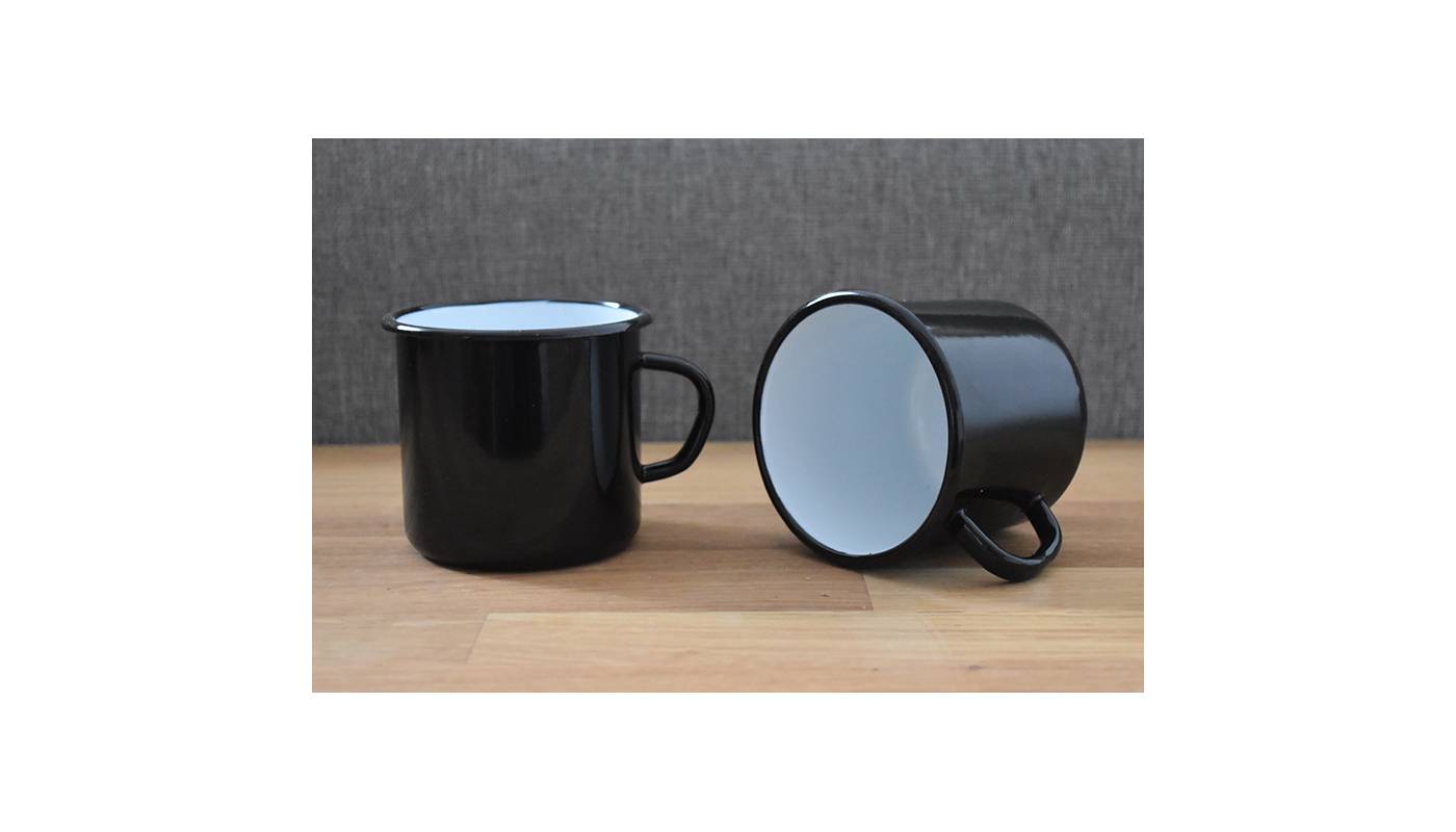 Mug Noir et Blanc - Métal émaillé - 400 ml - Lot de 2