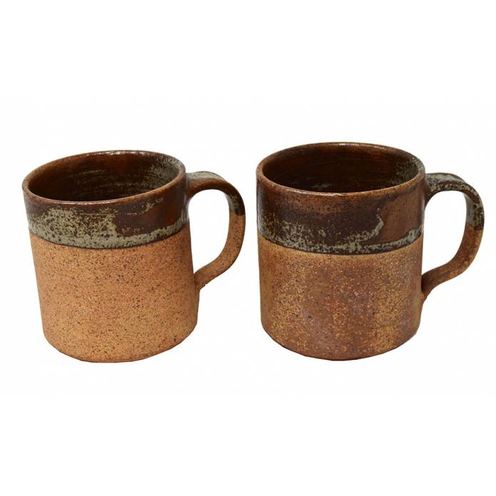 Set of 2 Ceramics mug - Half glazed - Sage green