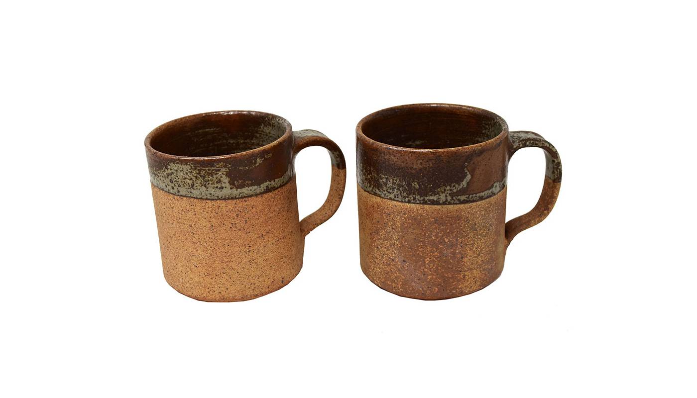 Set of 2 Ceramics mug - Half glazed - Sage green