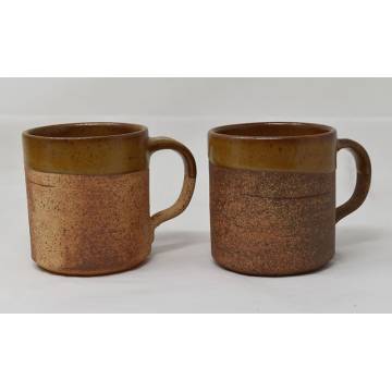 Set of 2 ceramics mugs - Half glazed - Brown
