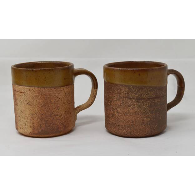 Set of 2 ceramics mugs - Half glazed - Brown