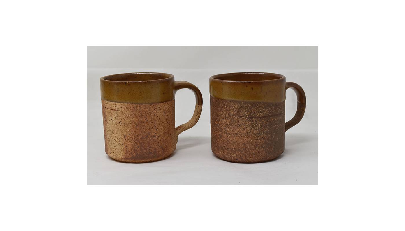 Set of 2 ceramics mugs - Half glazed - Brown