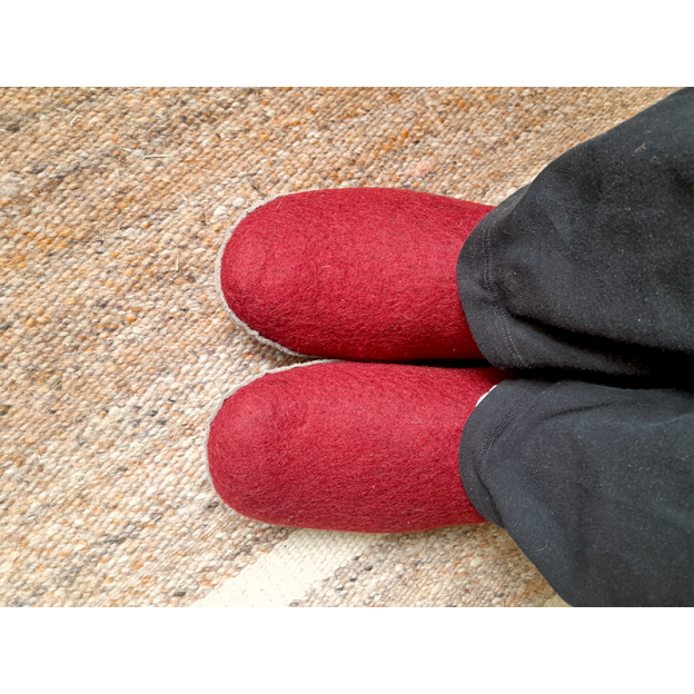 Felt Slippers - Leather sole - Red - 44 EU