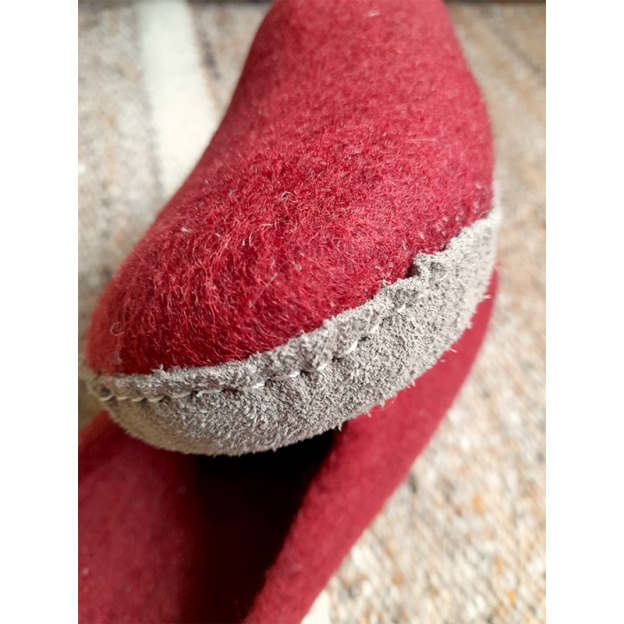 Felt Slippers - Leather sole - Red - 44 EU