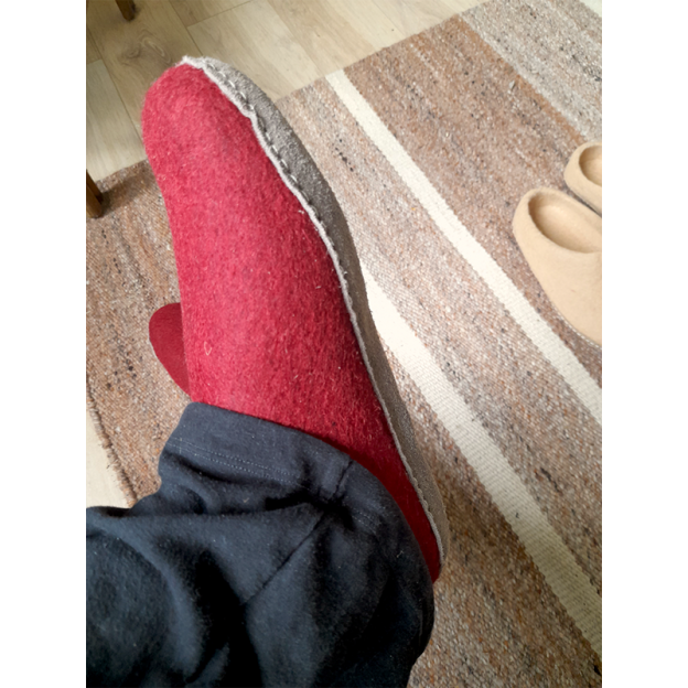 Felt Slippers - Leather sole - Red - 37EU