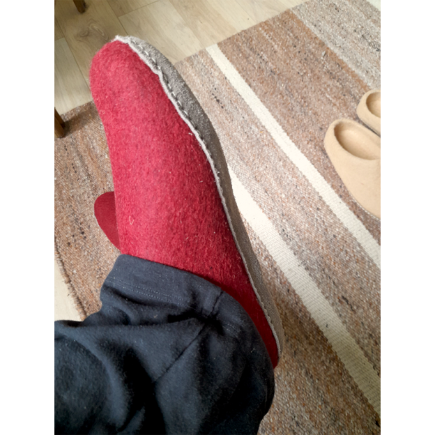 Chaussons en feutre naturel - Rouge - Semelle cuir