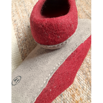 Chaussons en feutre naturel - Rouge - Semelle cuir