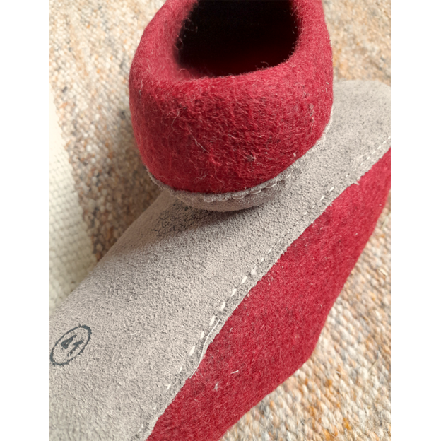 Chaussons en feutre naturel - Rouge - Semelle cuir
