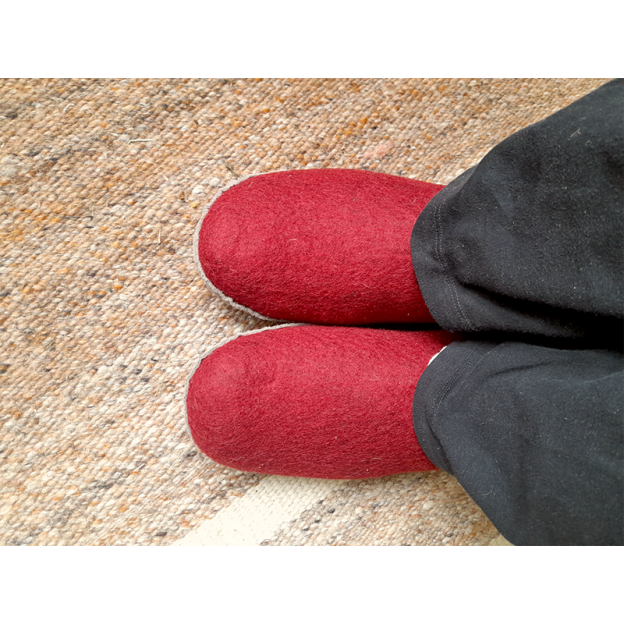 Chaussons en feutre naturel - Rouge - Semelle cuir